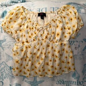 5️⃣ FOR 2️⃣0️⃣ SALE 🏷️ Iz Byer Yellow Sunflower Print Blouse Size L (14)